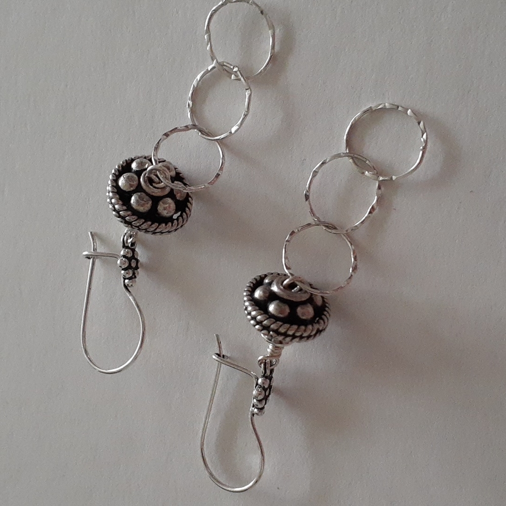Dangly Ornate Sterling Silver Pierced Earrings A109 - Picture 8 of 13